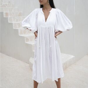 Daughters of India Kyra Cream 100% Cotton Midi Dress